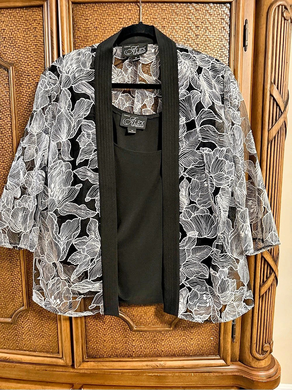 Alex Evenings 2-Piece Embroidered Lace Open Front Jacket & Tank Top Twinset - 1X